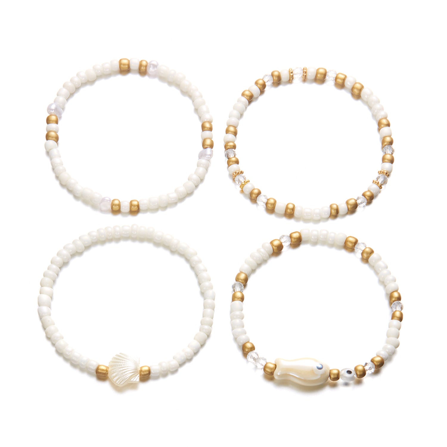 Wholesale Ceramic fish shell rice bead bracelet 4 pieces set